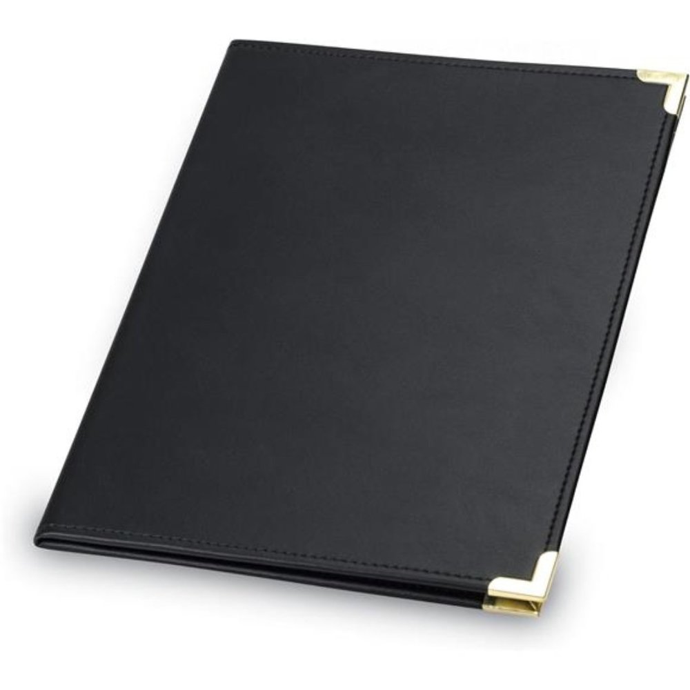Classic Business Padfolio, Executive Portfolio, Black Faux Leather, Brass Corner